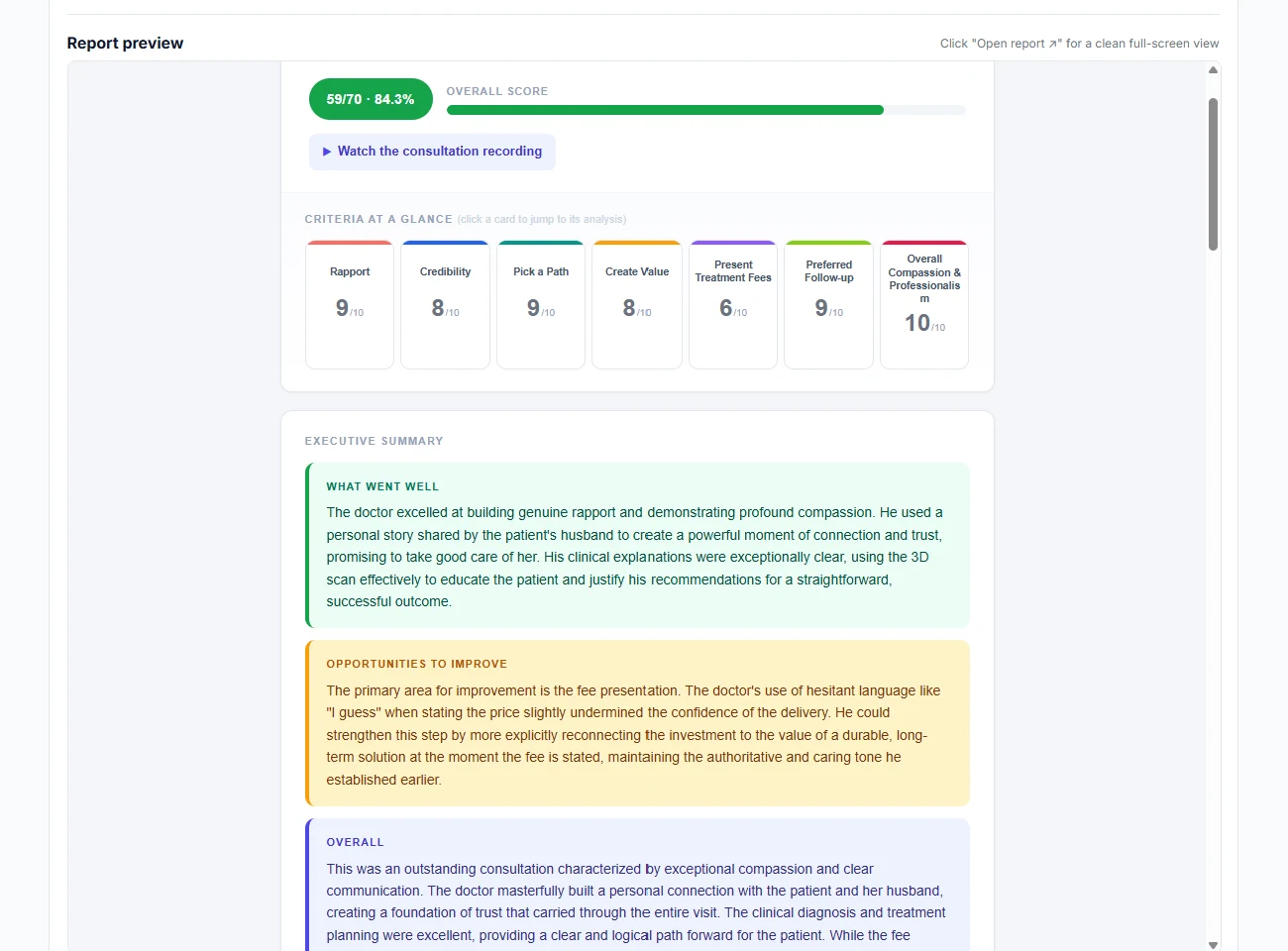 scored report   criteria at a glance
