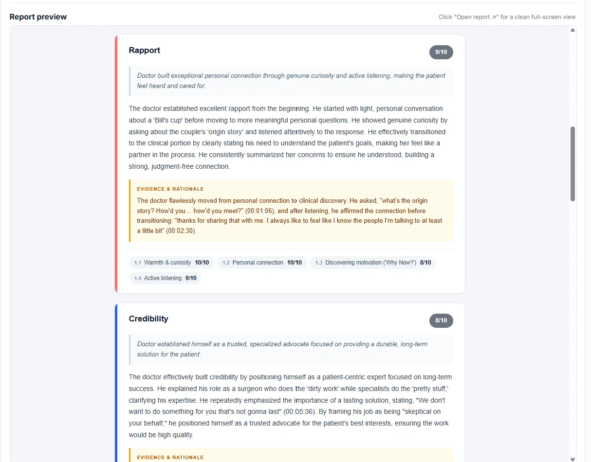 report detail   evidence and rationale