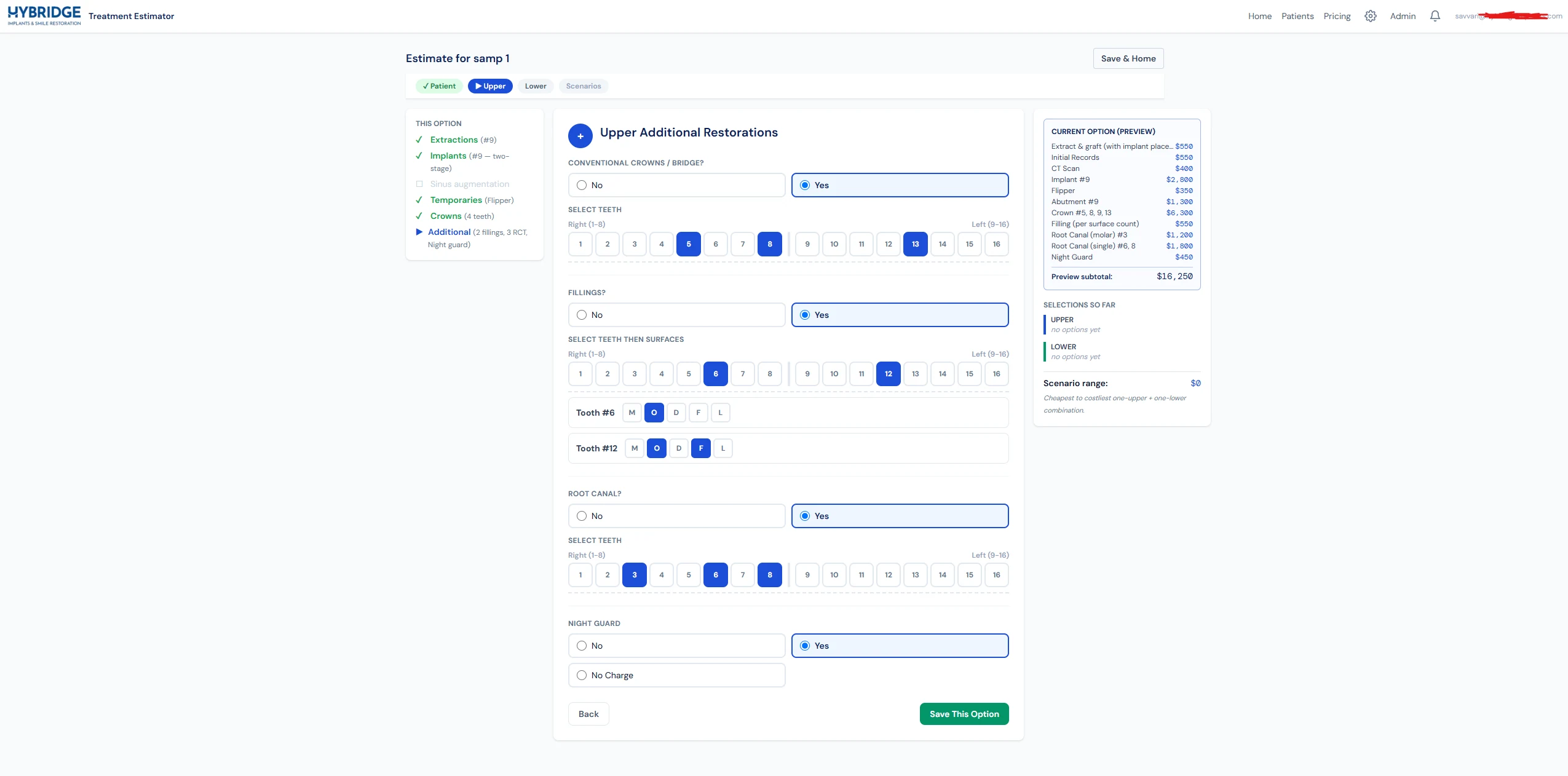 estimate wizard   tooth and procedure selection
